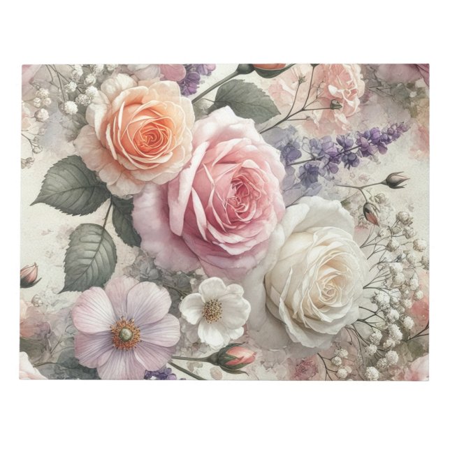 Bloco de Notas Elegante de Rosas Rosa e Branco (Frente)
