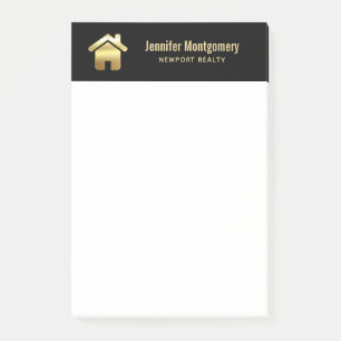 Bloco De Notas Elegante Dourado House Símbolo Real Estate Design