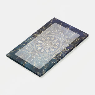 Bloco De Notas Elegante Dourado Mandala Blue Galaxy Design