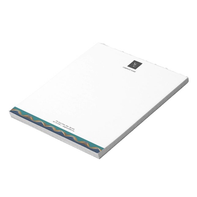 Bloco De Notas Elegante Dourado Wave Blue Teal Business (Invertido)