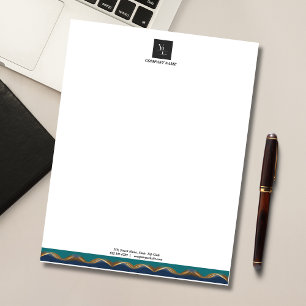 Bloco De Notas Elegante Dourado Wave Blue Teal Business