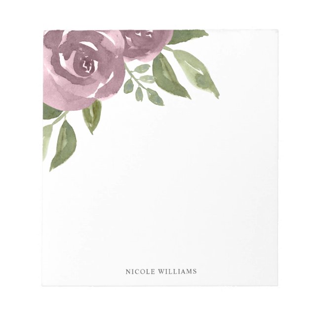 Bloco De Notas Elegante Dusty Mauve Watercolor Floral (Frente)