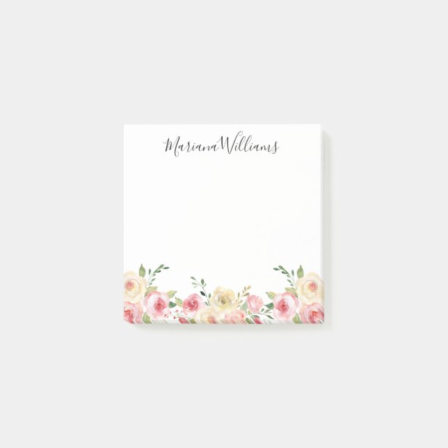 Bloco De Notas elegante e moderna cor d'água, cor rosa (Frente)