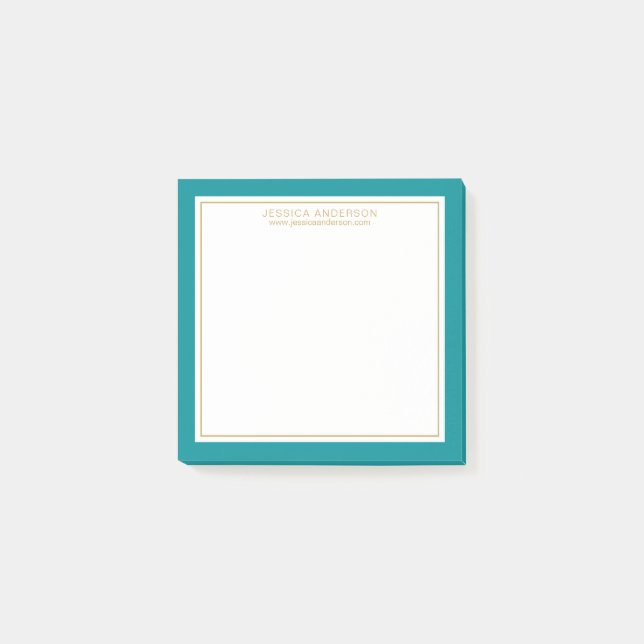 Bloco De Notas Elegante e moderno Teal/Branco/Dourado Personaliza (Frente)