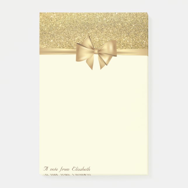 Bloco De Notas Elegante e sofisticado, laço, brilho dourado (Frente)