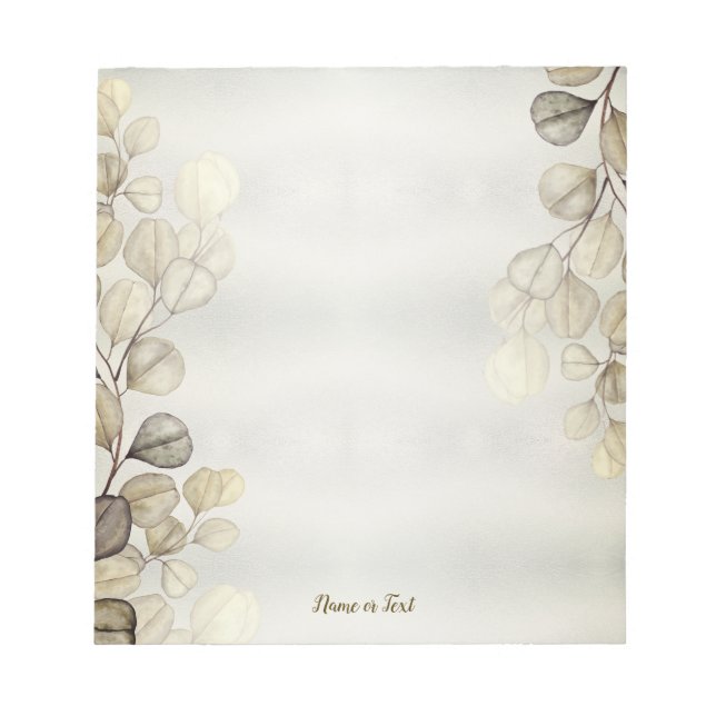 Bloco De Notas Elegante Eucalyptus Foliage Shiny Ouro de Aquarela (Frente)