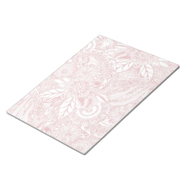 Bloco De Notas Elegante faux rosa gold floral mandala design (Inclinado)