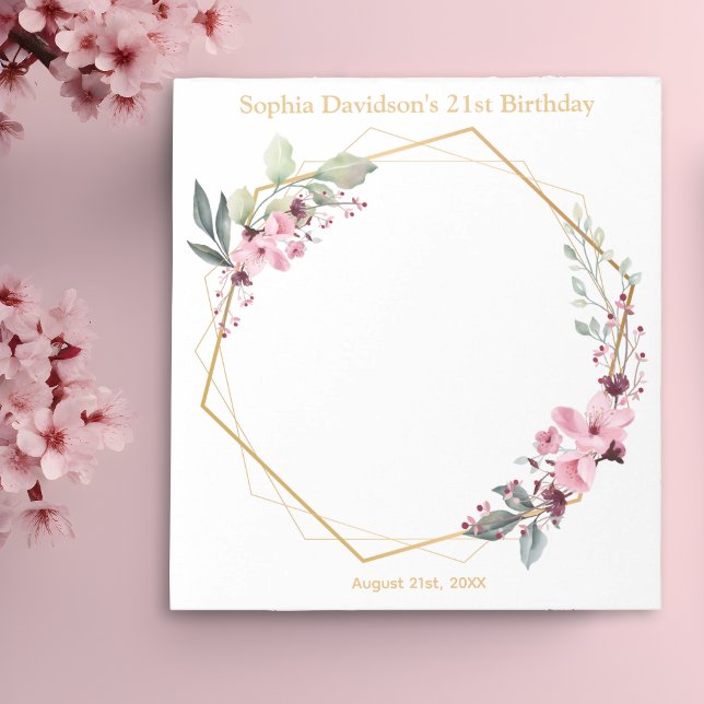 Bloco De Notas Elegante Favor de Festa de Aniversário 21 com Flor (Elegant Cherry Blossom 21st Birthday Notepads - Stylish Reminders and Thoughtful Notes 🌸📝)
