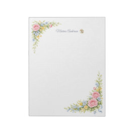 Bloco De Notas Elegante Fleur de Lys floral Personalizado Nome
