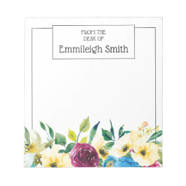 Bloco De Notas Elegante Floral em Aquarela Amarelo Azul Borgonha