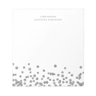 Bloco De Notas Elegante Glamour Prateado Confetes de Brilho Falso