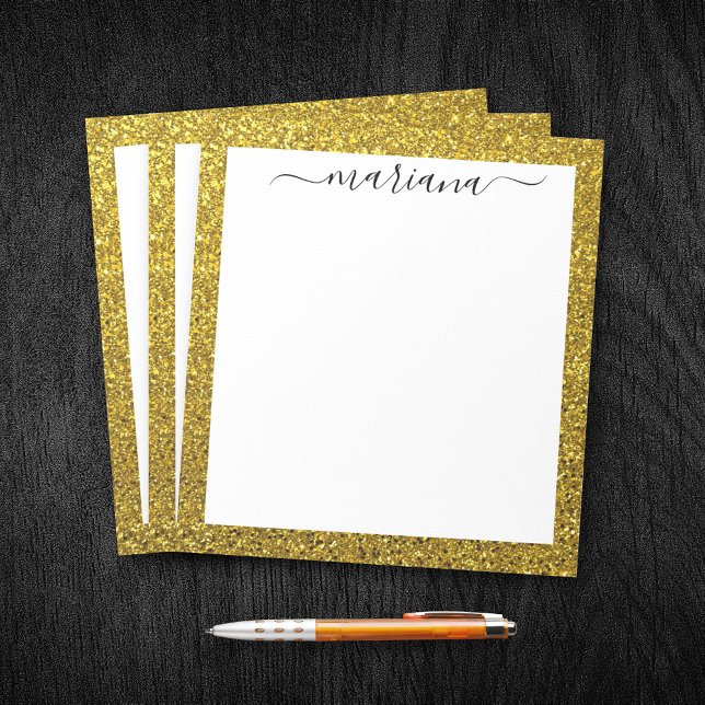 Bloco De Notas Elegante Glitter Dourado Personalizado, Minimal Mo (Criador carregado)