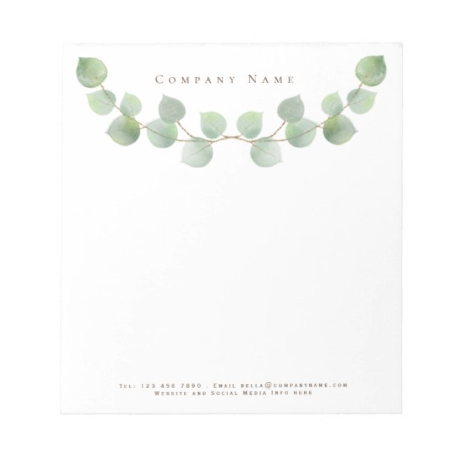 Bloco De Notas Elegante Green Eucalyptus Leaf Company Name (Frente)