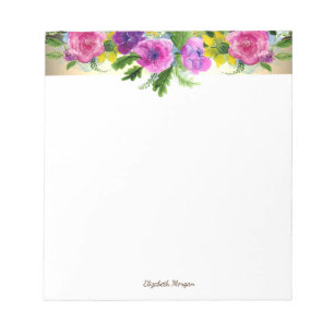 Bloco De Notas Elegante Listra Dourada com Flores - Personalizado