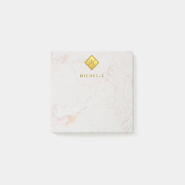 Bloco De Notas Elegante Marble Dourado Monograma Nome Branco