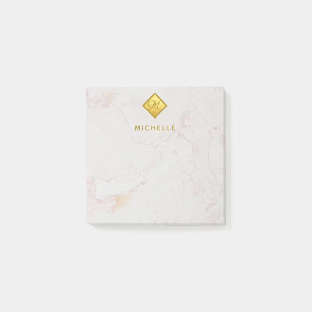 Bloco De Notas Elegante Marble Dourado Monograma Nome Branco (Frente)