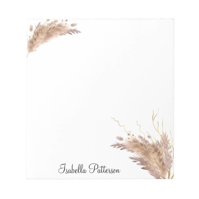 Bloco De Notas Elegante Moderno Boho Pampas Foliage Glitter (Frente)