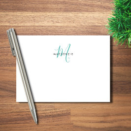 Bloco De Notas Elegante Monograma de Letra Inicial em Script Teal