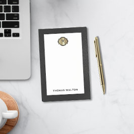 Bloco De Notas Elegante Monograma Dourado Aparência de Couro Pret