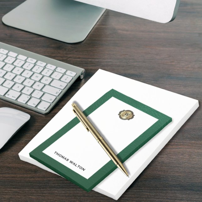 Bloco De Notas Elegante Monograma Dourado em Verde Esmeralda com  (Criador carregado)
