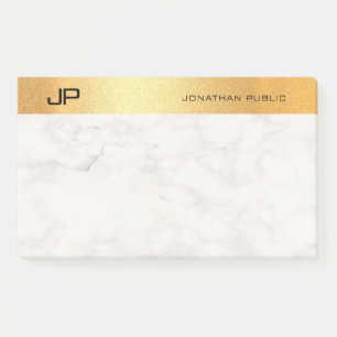 Bloco De Notas Elegante Monograma Dourado Marble Simples Modelo