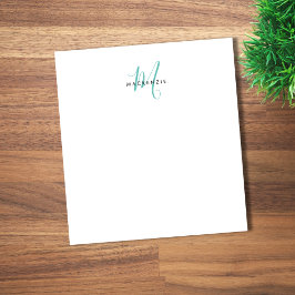 Bloco De Notas Elegante Monograma Moderno em Branco e Azul Escrit