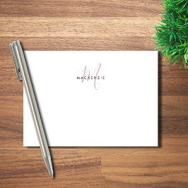 Bloco De Notas Elegante Monograma Moderno em Branco e Rosa Blush 