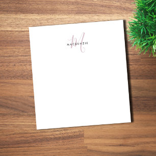 Bloco De Notas Elegante Monograma Moderno em Branco e Rosa Script
