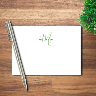 Bloco De Notas Elegante Monograma Moderno em Branco e Verde com L
