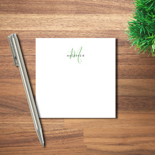 Bloco De Notas Elegante Monograma Moderno em Branco e Verde com L