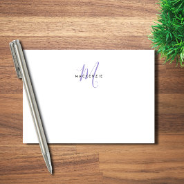 Bloco De Notas Elegante Monograma Moderno em Script Lavanda Branc