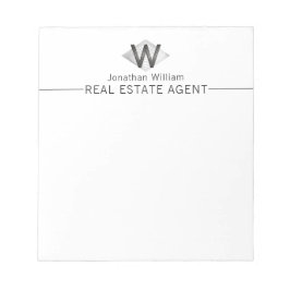 Bloco De Notas Elegante Monograma Pessoal Prateado e Preto