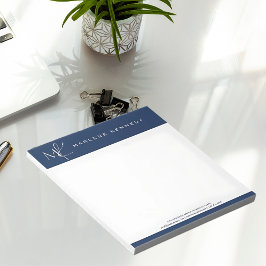 Bloco De Notas Elegante Monograma Prata Personalizado Azul Naval