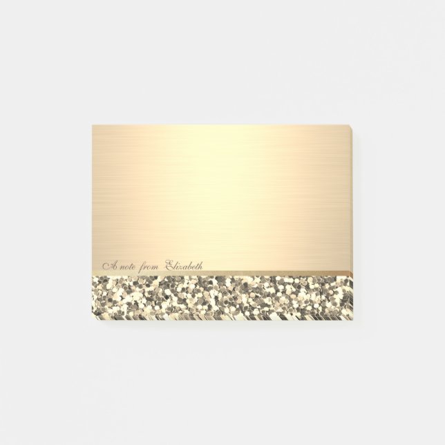 Bloco De Notas Elegante Na moda Chic Girly, Glitter Dourado (Frente)