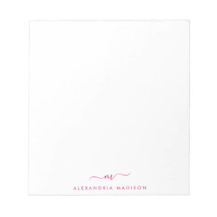 Bloco De Notas Elegante Na moda Girly Script Monograma Magenta Ro