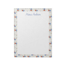 Bloco De Notas Elegante Nome Personalizado floral vermelho branco