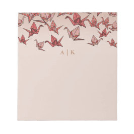 Bloco De Notas Elegante Origami Paper Crane Red Monograma