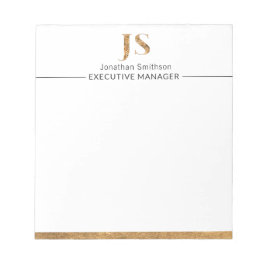 Bloco De Notas Elegante Personalizado Monograma Branco e Dourado 