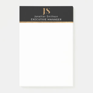 Bloco De Notas Elegante, preto e Dourado monograma personalizado