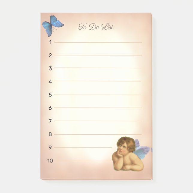 Bloco De Notas Elegante Querubim de Rafael & Borboleta Azul (Frente)