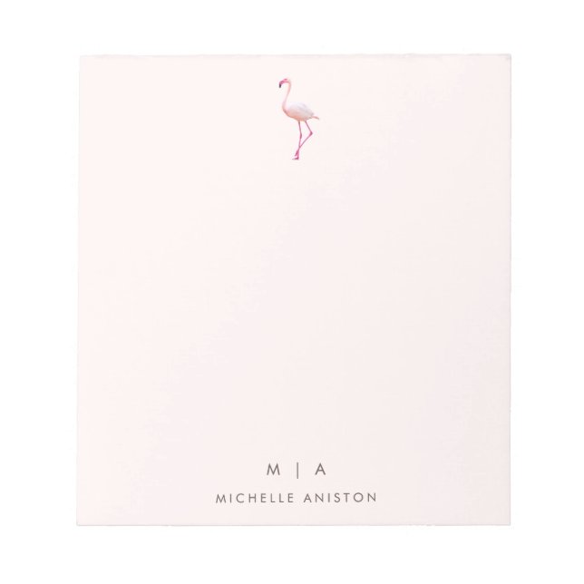 Bloco De Notas Elegante Rosa Dourado Flamingo | Monograma persona (Frente)