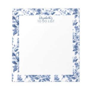 Bloco De Notas Elegante Rosa Floral Vintage Azul Branco