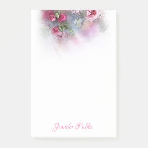Bloco De Notas Elegante Rosas de Aquarela Flores Script de Mão