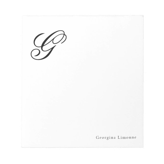 Bloco De Notas Elegante Rótulo de Monograma Personalizado (Frente)