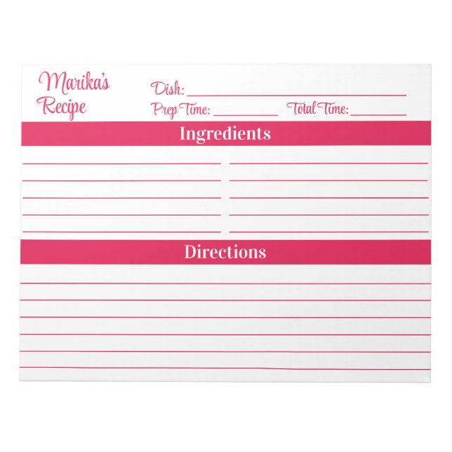 Bloco De Notas Elegante Script Cereja Vermelho 8,5x11 Receitas (Frente)