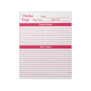 Bloco De Notas Elegante Script Cereja Vermelho 8.5x11 Receitas Re
