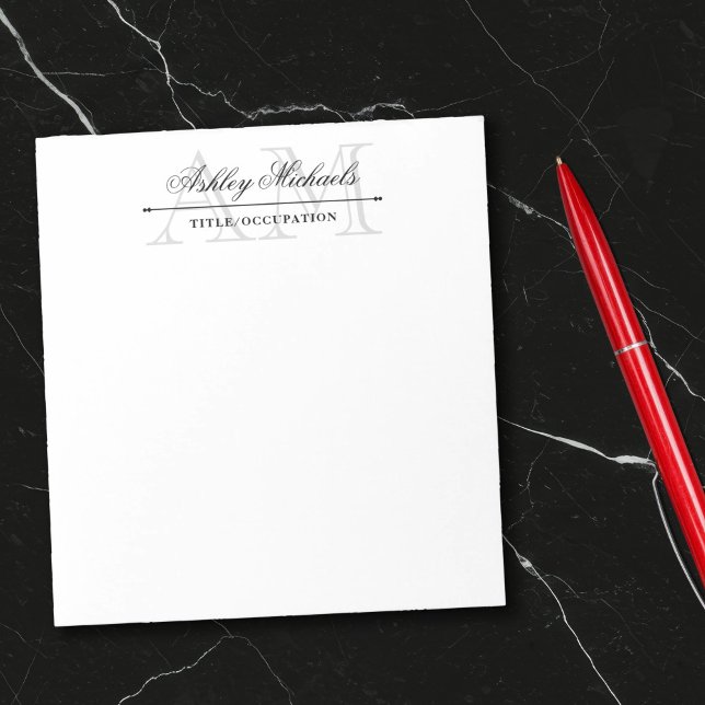 Bloco De Notas Elegante Script Cinza 2 Monograma Inicial Título N (Criador carregado)