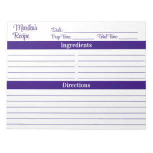 Bloco De Notas Elegante Script Roxo 8.5x11 Receitas
