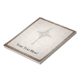 Bloco De Notas Elegante Scroll Christian Cross w/Swirl Fundo