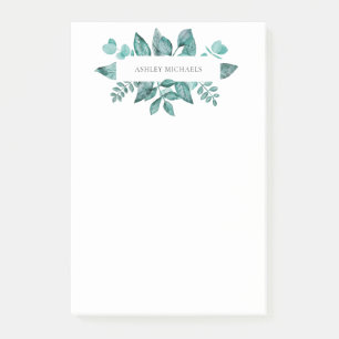 Bloco De Notas Elegante Teal Greenery deixa nome personalizado